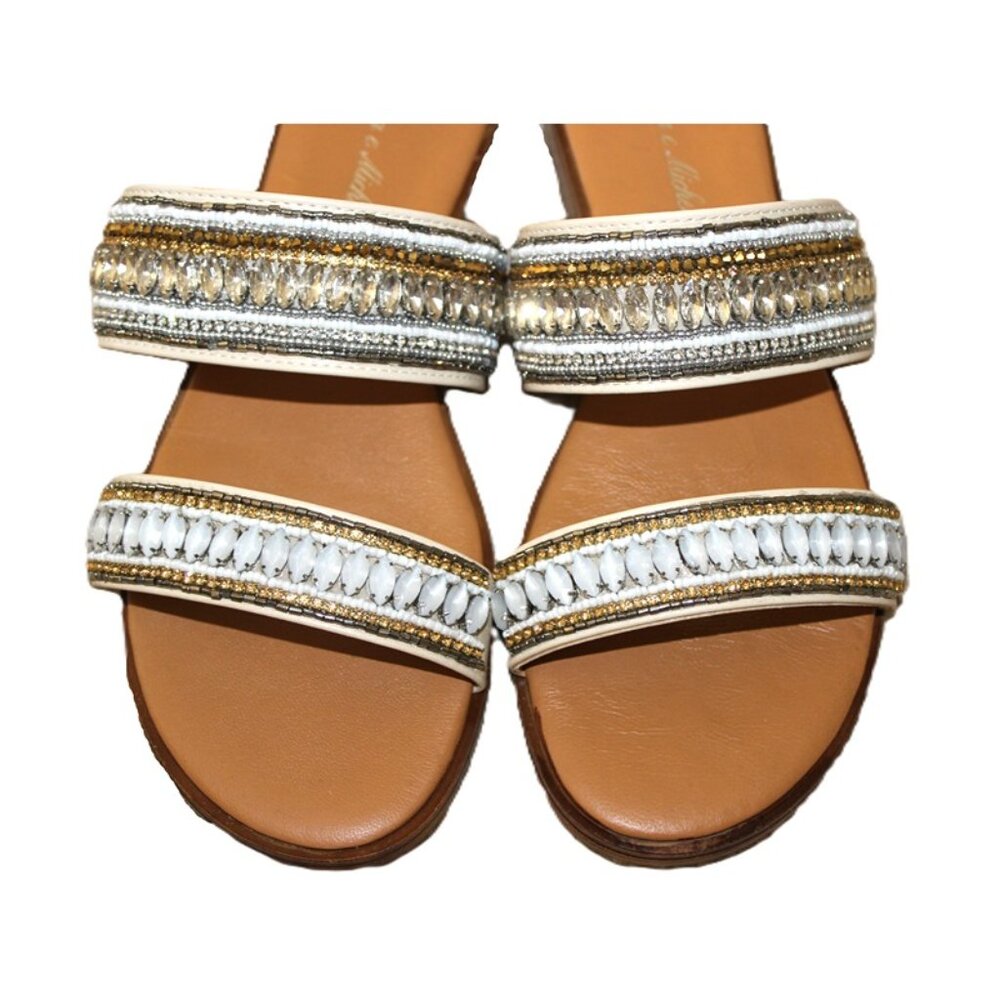 ANDREA e MICHELE Made in Italy Beaded Rhinstone Strap Sandals (US 8.5)